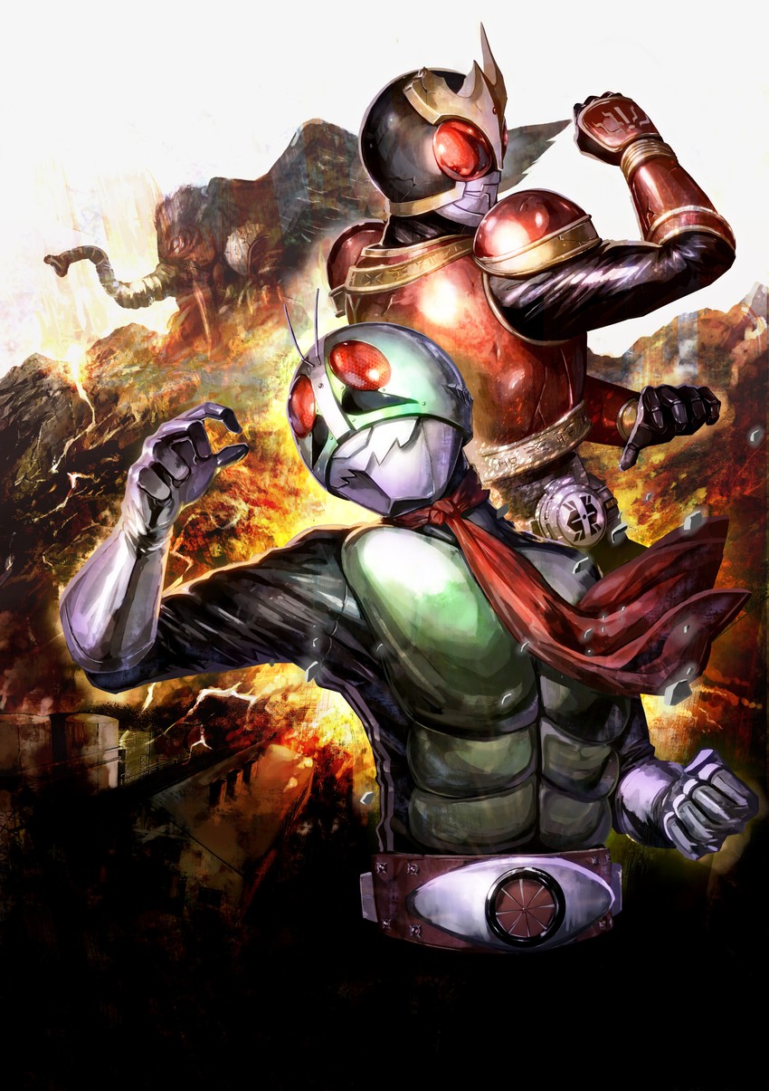kamen rider kuuga and kamen rider 1 (kamen rider and 1 more) drawn by poo_(saku)