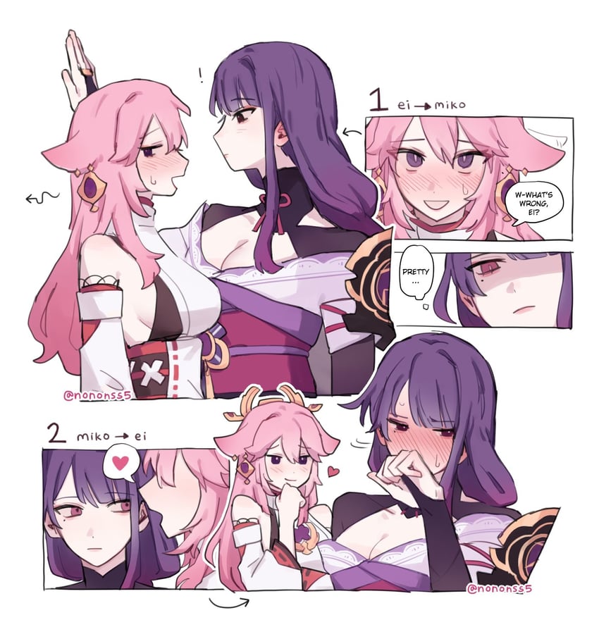 raiden shogun and yae miko (genshin impact) drawn by nonons