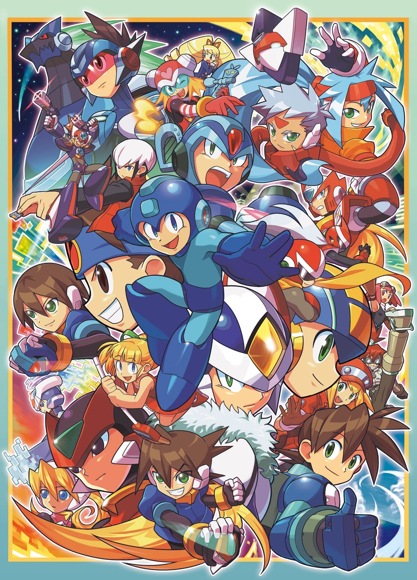 zero, roll, x, aile, mega man, and 26 more (mega man and 8 more) drawn by kin_niku