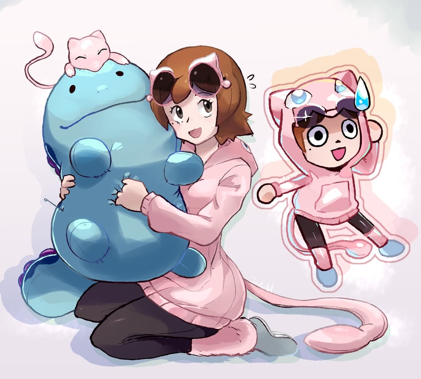 mew, mii, and hayley (pokemon and 1 more) drawn by ragou2niko
