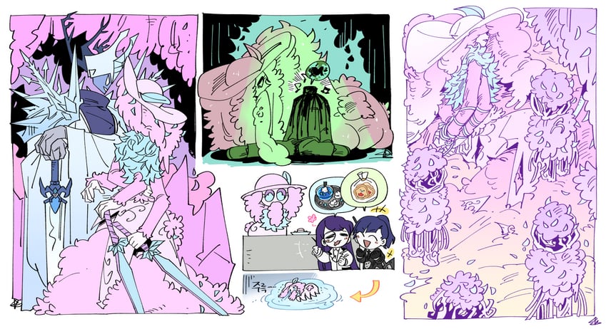 nugget, employee, punishing bird, alriune, and snow queen (project moon and 2 more) drawn by force_(4sk_force)