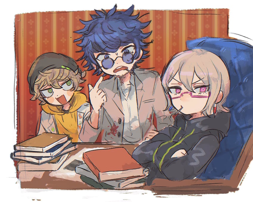 halara nightmare, desuhiko thunderbolt, and yakou furio (master detective archives: rain code) drawn by nojiko_(natumag)