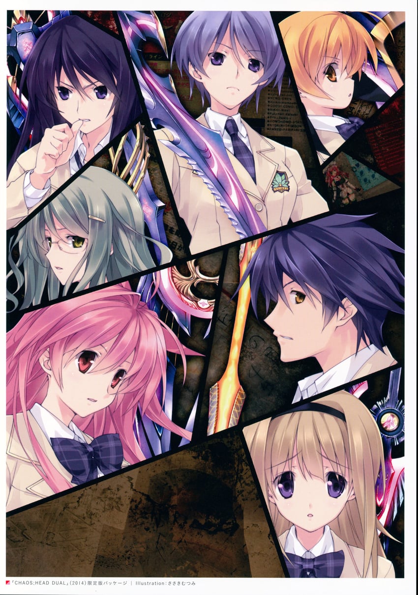 sakihata rimi, nishijou nanami, nishijou takumi, kishimoto ayase, orihara kozue, and 3 more (chaos;head and 1 more) drawn by sasaki_mutsumi
