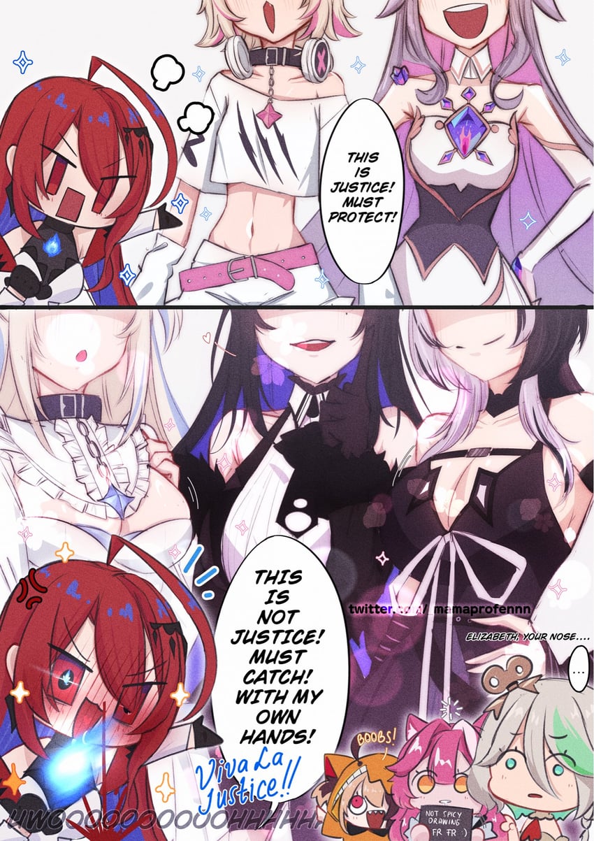 shiori novella, nerissa ravencroft, fuwawa abyssgard, mococo abyssgard, koseki bijou, and 4 more (hololive and 1 more) drawn by mamaprofennn