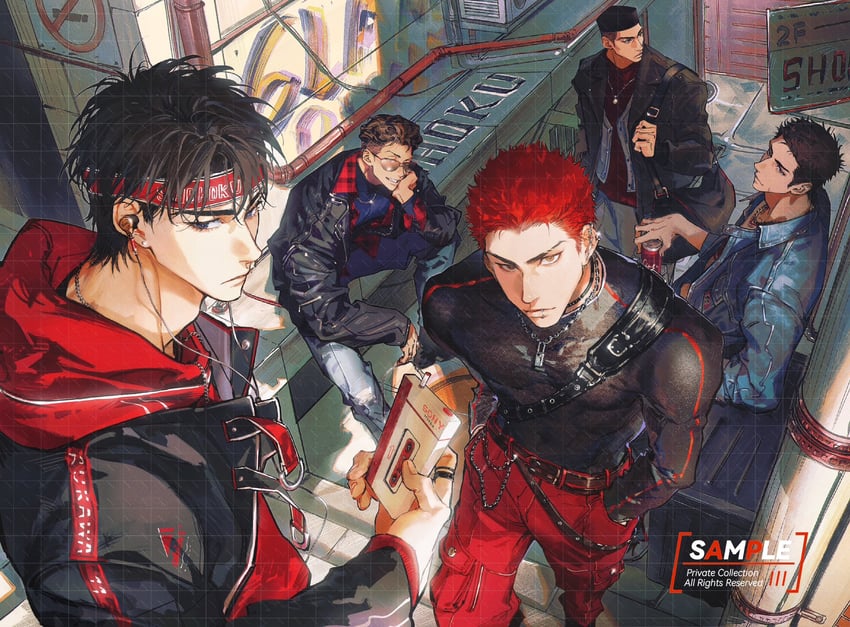 sakuragi hanamichi, rukawa kaede, miyagi ryouta, mitsui hisashi, and akagi takenori (slam dunk) drawn by chimmyming