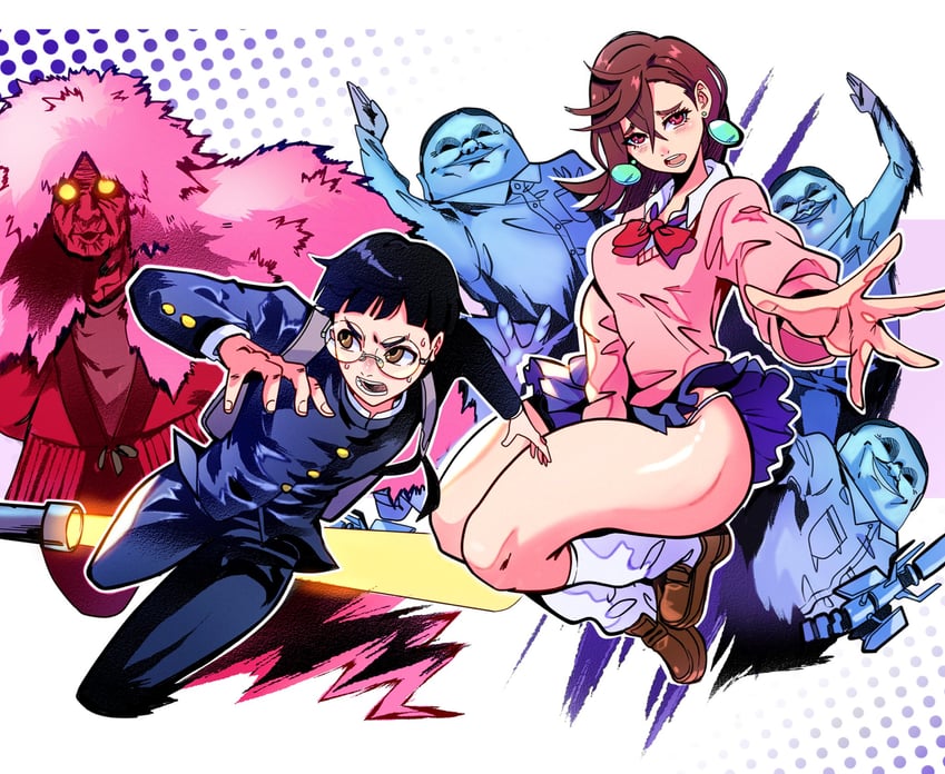 ayase momo, takakura ken, turbo granny, and serpo (dandadan) drawn by poison_the_cat