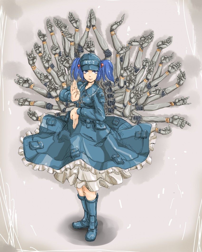 kawashiro nitori and qianshou guanyin (touhou) drawn by michael-x