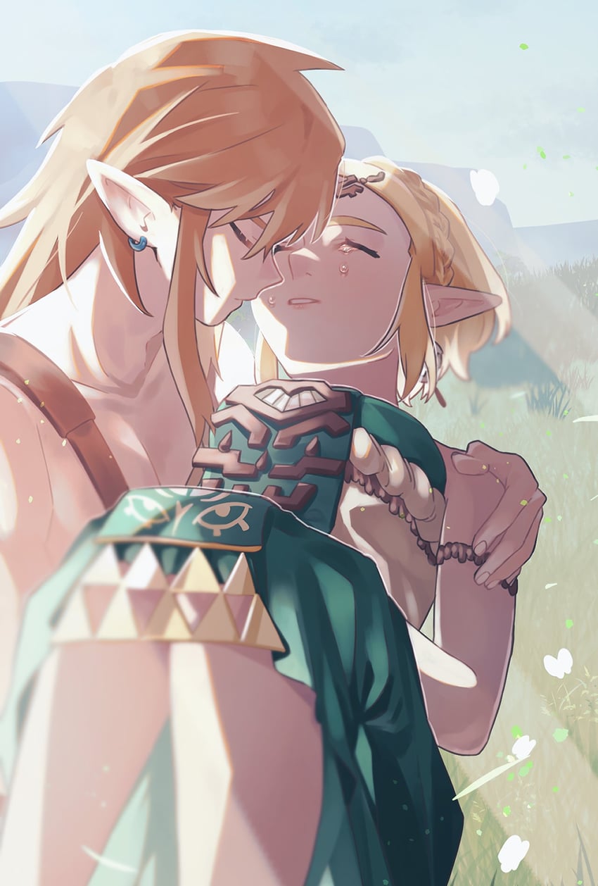 link and princess zelda (the legend of zelda and 1 more) drawn by oshinomiya