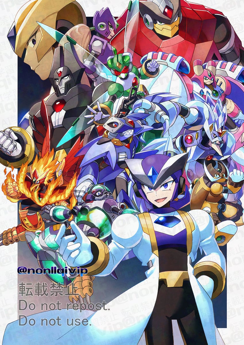 gate, zero nightmare, blaze heatnix, commander yammark, blizzard wolfang, and 5 more (mega man and 2 more) drawn by yamanashi_taiki