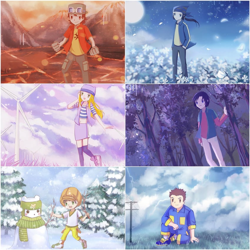 orimoto izumi, kanbara takuya, minamoto kouji, kimura kouichi, himi tomoki, and 1 more (digimon and 1 more) drawn by y11110302