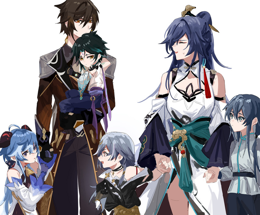 ganyu, zhongli, xiao, fu hua, herrscher of sentience, and 1 more (genshin impact and 3 more) drawn by 3o_c