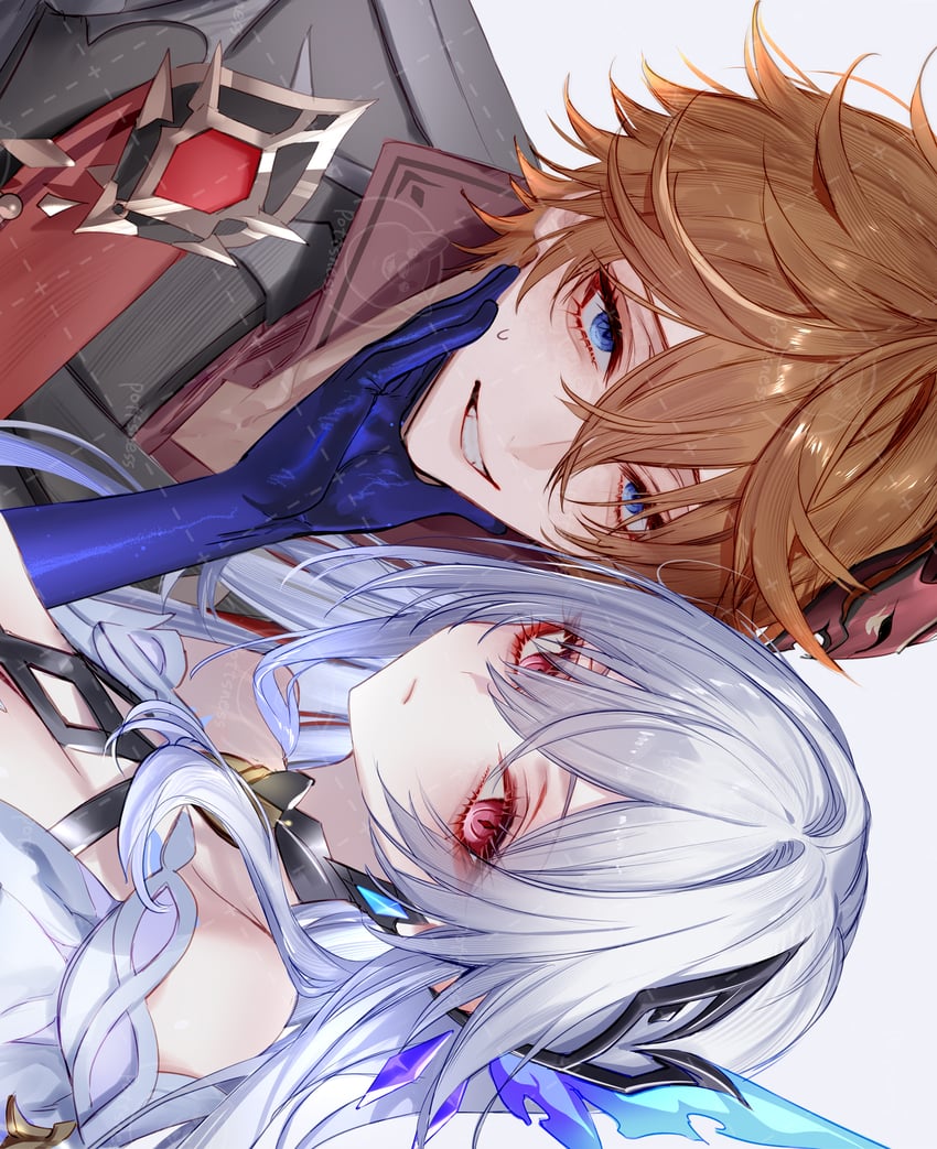 tartaglia and skirk (genshin impact) drawn by pottsness