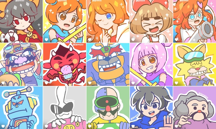 ashley, wario, mona, red, penny crygor, and 10 more (warioware) drawn by skmkz10