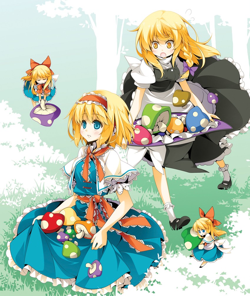 kirisame marisa, alice margatroid, and shanghai doll (touhou) drawn by reina_(black_spider)