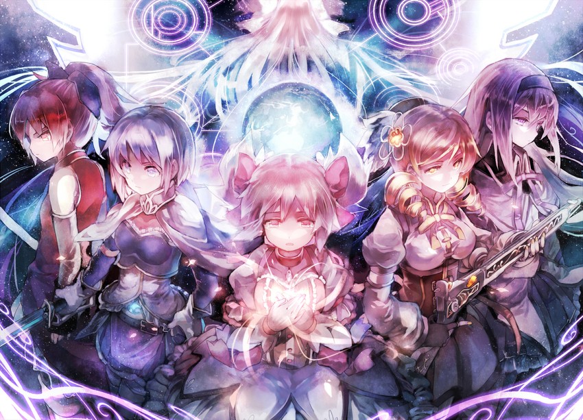 akemi homura, kaname madoka, miki sayaka, sakura kyoko, tomoe mami, and 1 more (mahou shoujo madoka magica) drawn by r04315