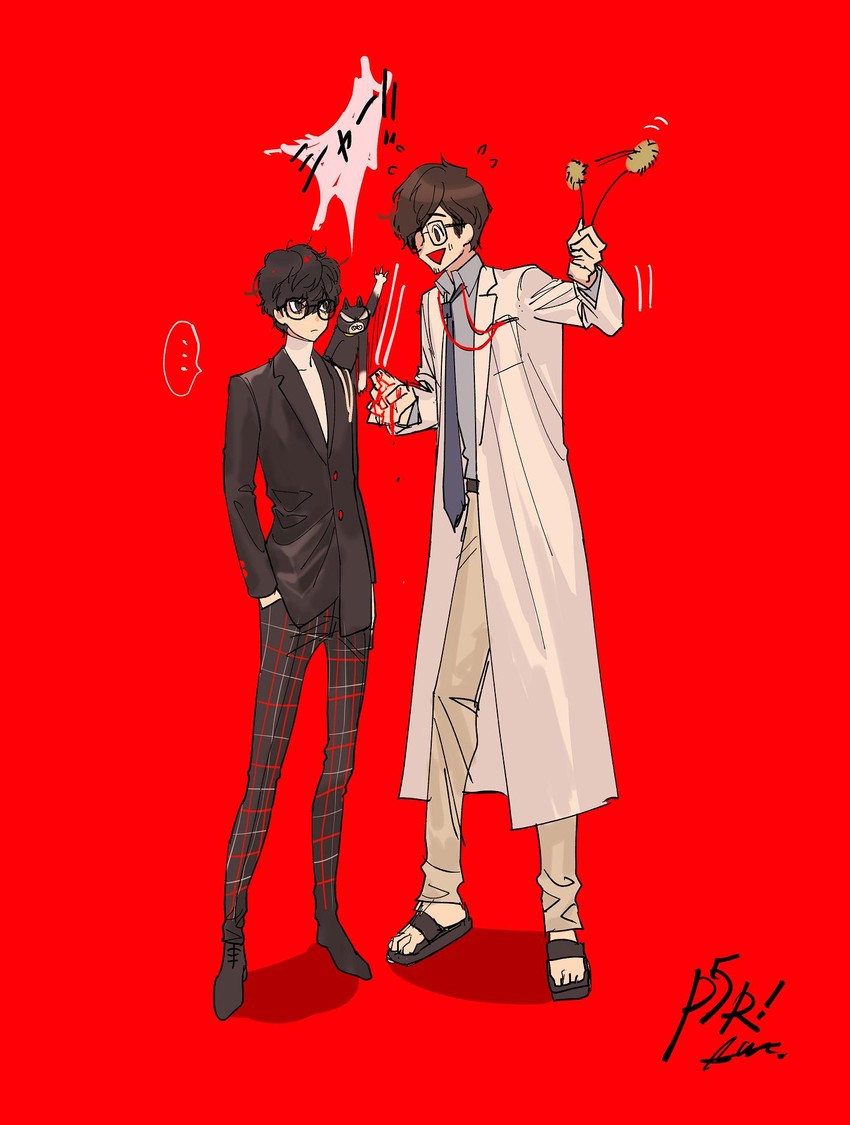 amamiya ren, morgana, and maruki takuto (persona and 2 more) drawn by btmr_game