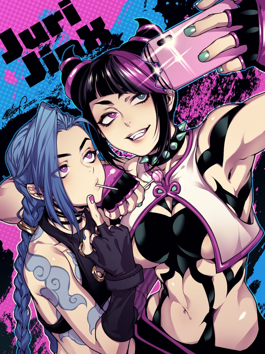 han juri, jinx, and arcane jinx (league of legends and 3 more) drawn by fishine