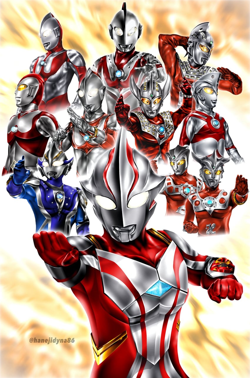 ultraman, ultraseven, ultraman tarou, ultraman jack, ultraman mebius, and 6 more (ultra series and 8 more) drawn by hanejidyna86