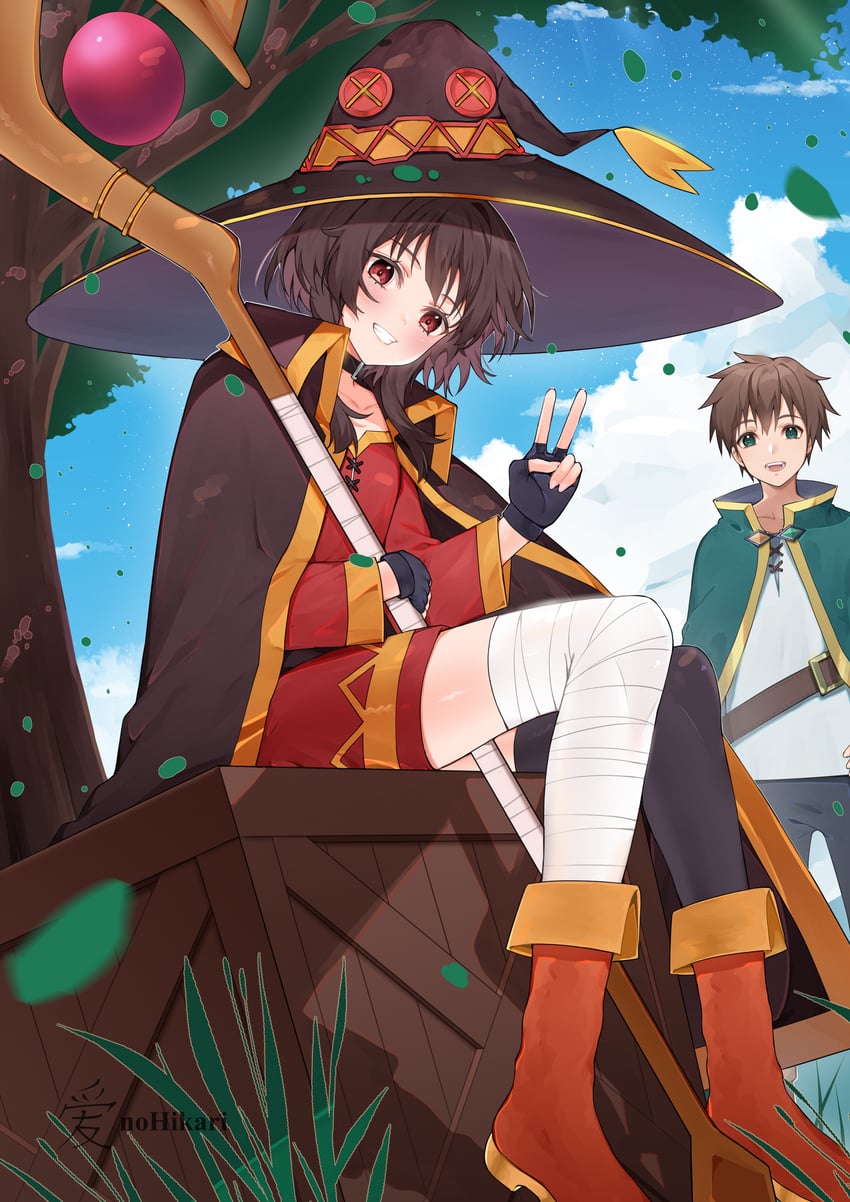 megumin and satou kazuma (kono subarashii sekai ni shukufuku wo!) drawn by ai-nohikari