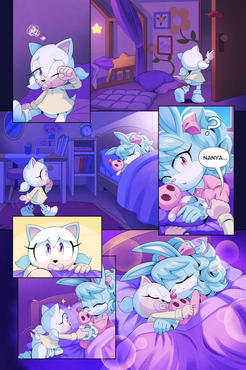neutral chao, anya the rabbit, and aura the hedgehog (original and 1 more) drawn by drawloverlala
