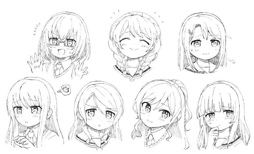 hikawa sayo, imai lisa, okusawa misaki, minato yukina, shirokane rinko, and 2 more (bang dream!) drawn by bd_ayknn