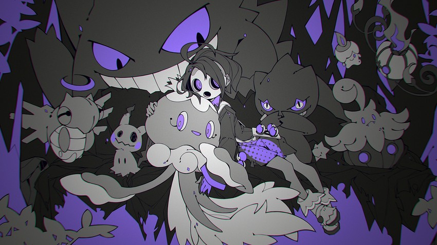 gengar, mimikyu, litwick, chandelure, allister, and 5 more (pokemon and 1 more) drawn by iralion