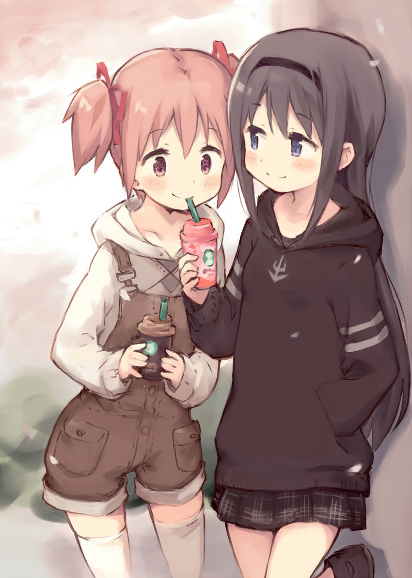 akemi homura and kaname madoka (mahou shoujo madoka magica) drawn by kyuri