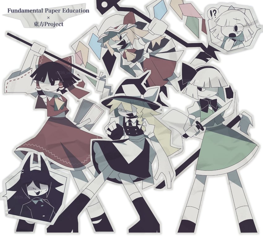 hakurei reimu, kirisame marisa, flandre scarlet, konpaku youmu, and miss circle (touhou and 1 more) drawn by 0326_ota