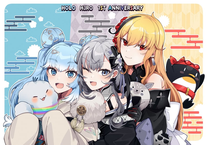 kaela kovalskia, kobo kanaeru, vestia zeta, bazo, pemaloe, and 1 more (hololive and 1 more) drawn by mitsumine_(ookami_no_oyashiro)