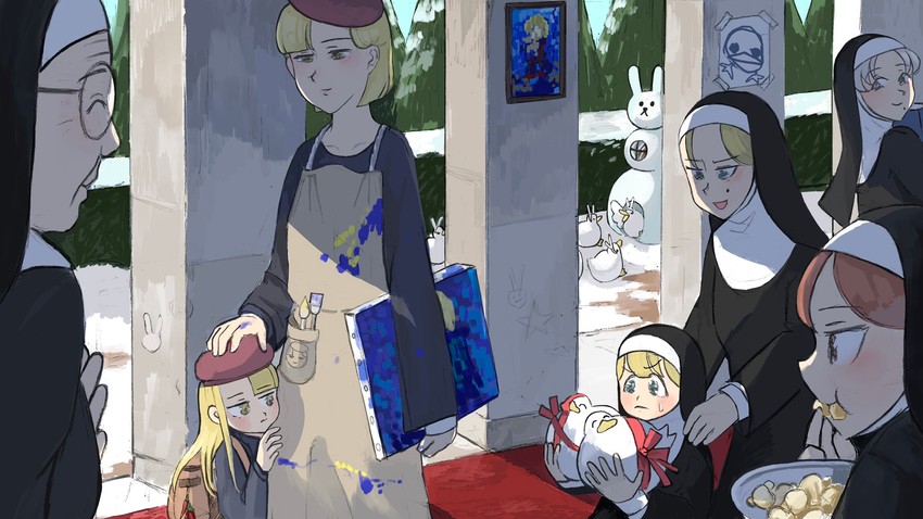 clumsy nun, spicy nun, strict nun, hungry nun, smug nun, and 2 more (little nuns) drawn by diva_(hyxpk)