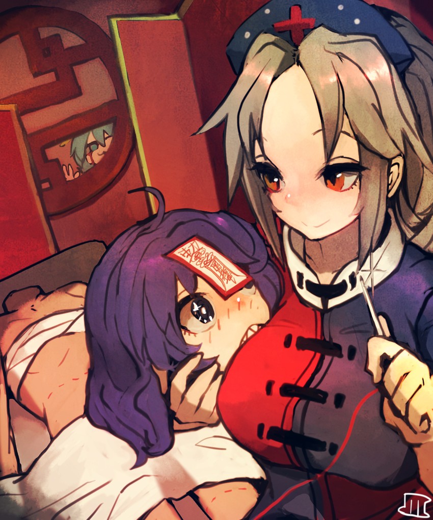 yagokoro eirin, kaku seiga, and miyako yoshika (touhou) drawn by maaru_(akira428)