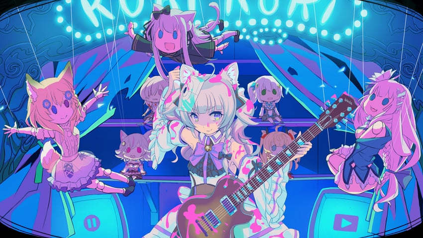 mitsurugi lia, hizuki miu, tsukito hana, mashiro yuyu, kokoro ichiru, and 3 more (wactor production and 1 more) drawn by ru_roiroiro