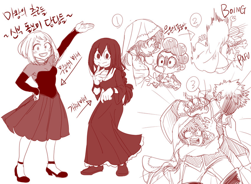 midoriya izuku, bakugou katsuki, uraraka ochaco, asui tsuyu, and mineta minoru (boku no hero academia) drawn by silver_(silverstar)