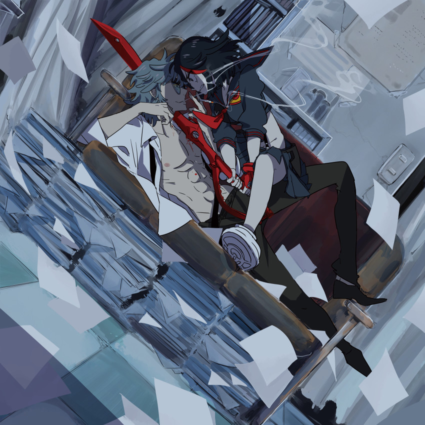 matoi ryuuko, senketsu, and mikisugi aikurou (kill la kill) drawn by suzuen