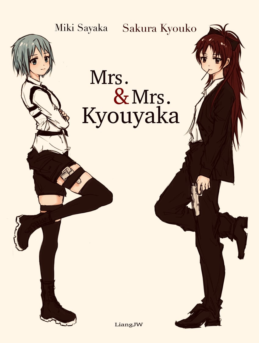 miki sayaka and sakura kyoko (mahou shoujo madoka magica) drawn by liangjw