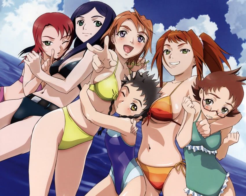 kuga natsuki, tokiha mai, yuuki nao, minagi mikoto, sugiura midori, and 1 more (my-hime) drawn by hisayuki_hirokazu