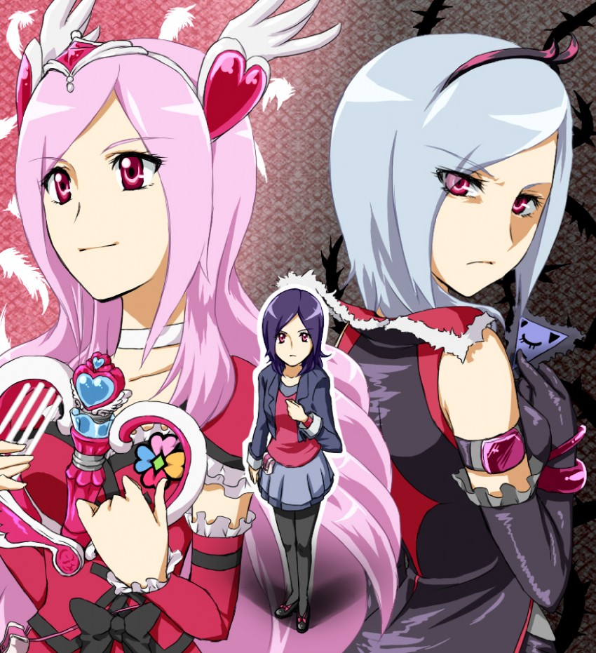 higashi setsuna, eas, and cure passion (precure and 1 more) drawn by konnyaku_kyuudai