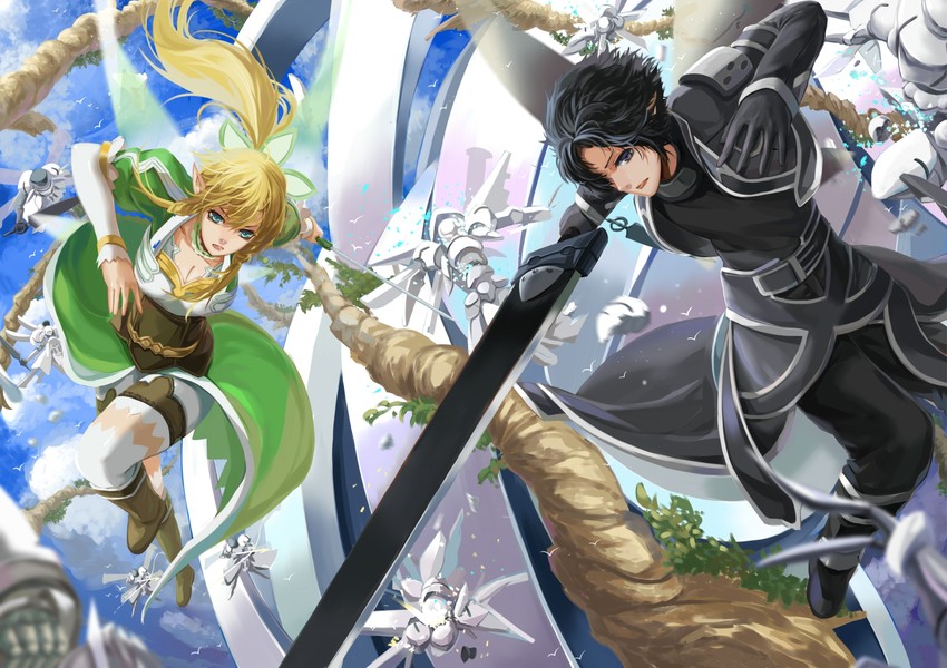 kirito and leafa (sword art online) drawn by citemer