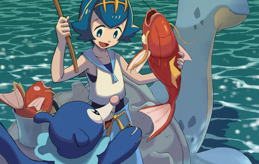 lana, popplio, lapras, and magikarp (pokemon and 1 more) drawn by green_little