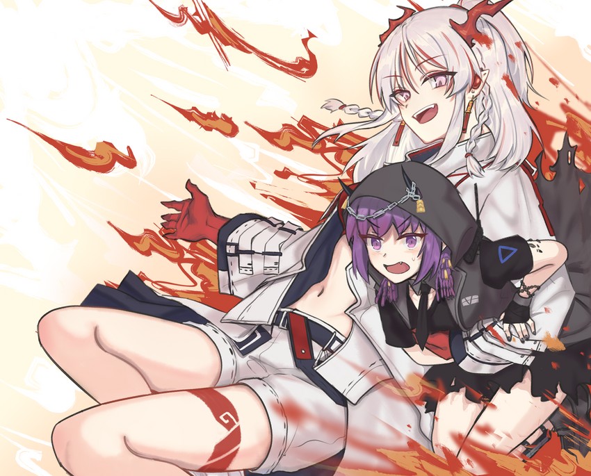 nian, lava, and lava the purgatory (arknights) drawn by mabing
