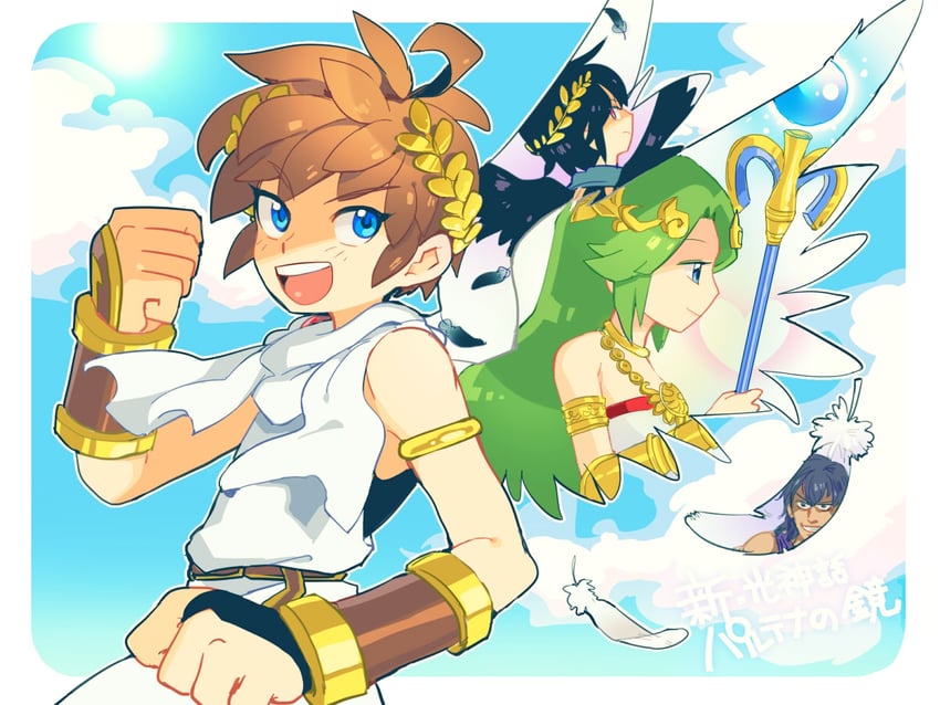 palutena, pit, dark pit, and magnus (kid icarus and 1 more) drawn by bone_(stare)