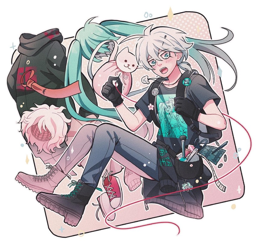 nanami chiaki, komaeda nagito, naegi makoto, and k1-b0 (danganronpa and 1 more) drawn by cheer_(cheerpuppy14)