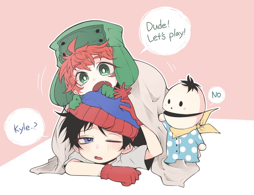 stan marsh, kyle broflovski, and ike broflovski (south park) drawn by halloween_(owo)