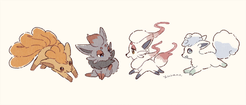 alolan vulpix, vulpix, zorua, and hisuian zorua (pokemon) drawn by yurano_(upao)