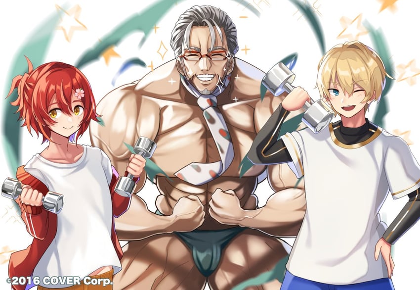 hanasaki miyabi, kishido temma, and arurandeisu (holostars and 1 more) drawn by plan_(planhaplalan)