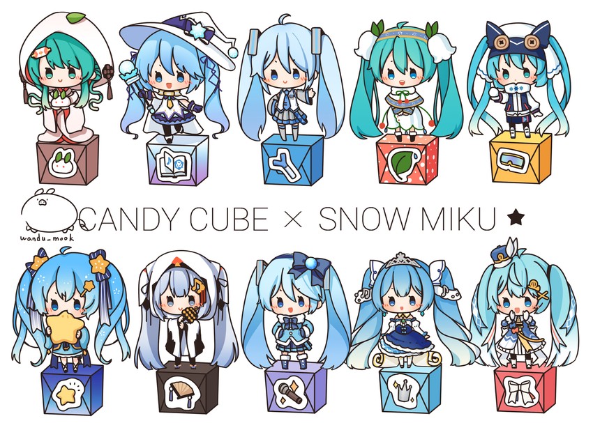 hatsune miku and yuki miku (vocaloid and 6 more) drawn by wandu_mook