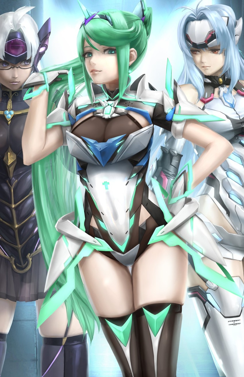kos-mos, pneuma, and t-elos (xenoblade chronicles and 2 more) drawn by allenyuart