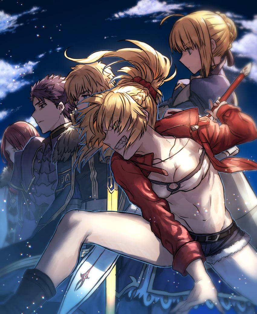artoria pendragon, saber, mordred, gawain, lancelot, and 1 more (fate and 1 more) drawn by none_(kameko227)