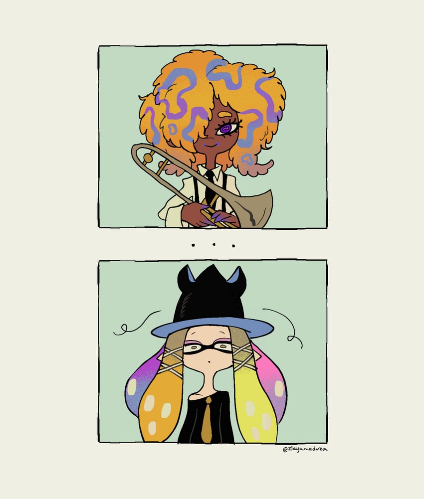 tao blu and yoko (splatoon and 1 more) drawn by zlayameduza