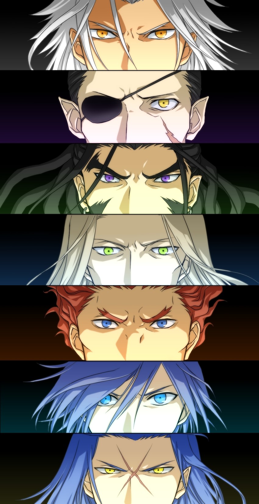 xemnas, saix, zexion, xigbar, vexen, and 2 more (persona and 1 more) drawn by okitsune_(okitsune-sama)
